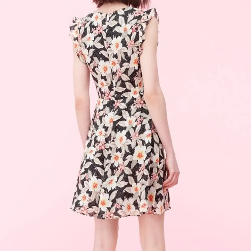 Rebecca Taylor Kamea Fleur Silk V-Neck Floral Mini Dress Smocked Flutter Y2K